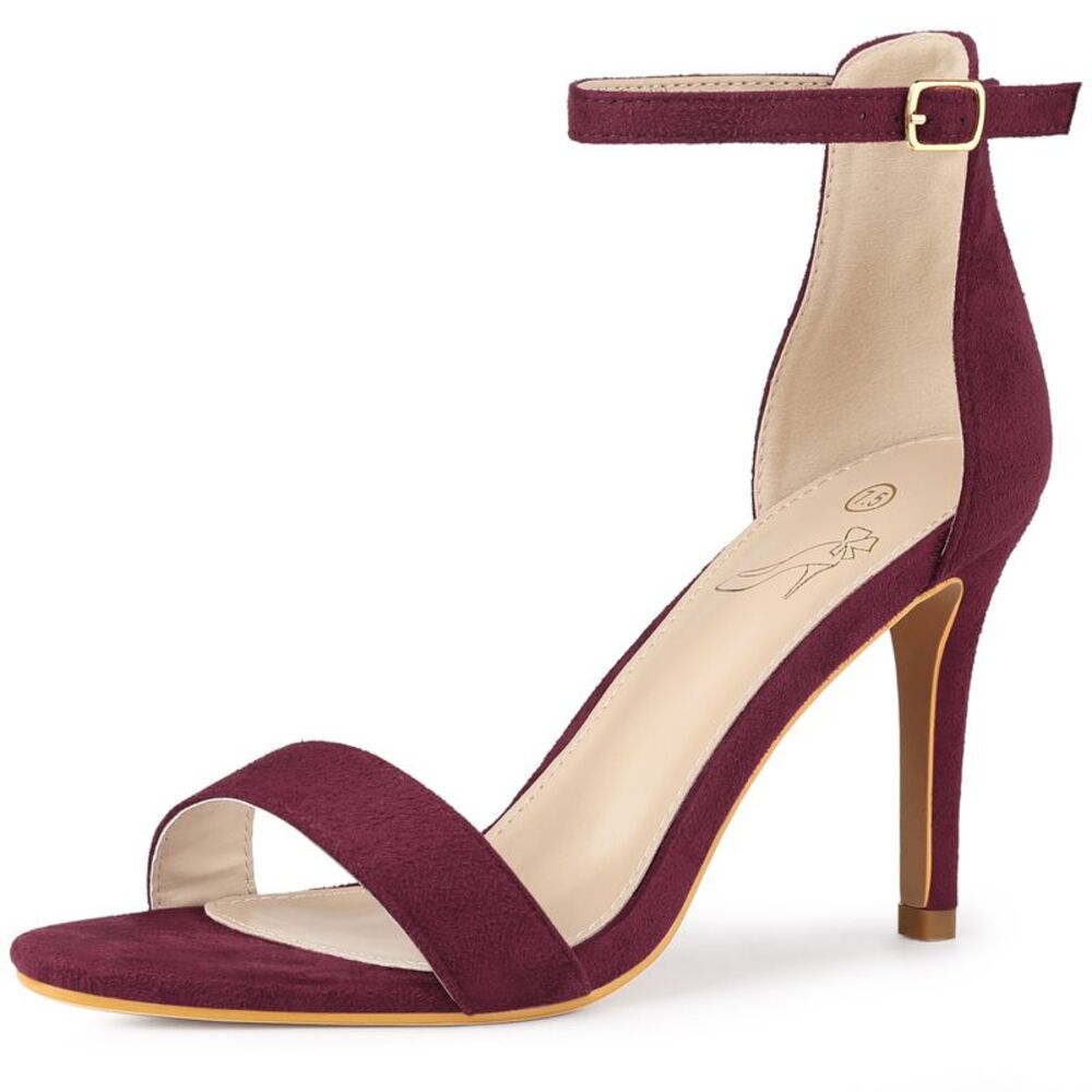 Ankle Straps Open Toe Stiletto Burgundy High Heels Sandals